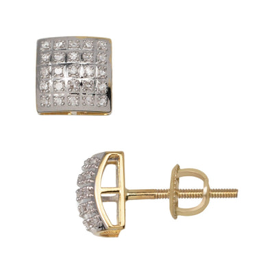 Framed Micro-Pavé Cushion Square Diamond Stud Earrings 0.16ct 10K Yellow Gold - bayamjewelry
