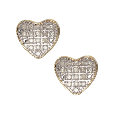 Framed Micro-Pavé Heart Diamond Stud Earrings 0.19ct 10K Yellow Gold - bayamjewelry