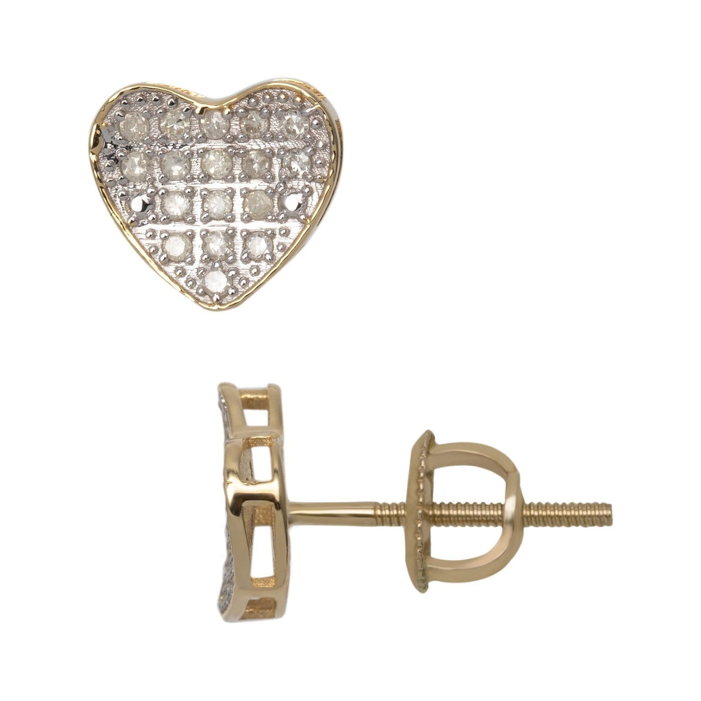 Framed Micro-Pavé Heart Diamond Stud Earrings 0.19ct 10K Yellow Gold - bayamjewelry
