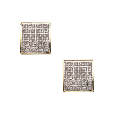 Framed Micro-Pavé Square Diamond Stud Earrings 0.29ct 10K Yellow Gold - bayamjewelry