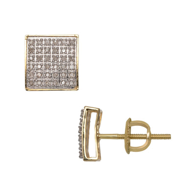 Framed Micro-Pavé Square Diamond Stud Earrings 0.29ct 10K Yellow Gold - bayamjewelry