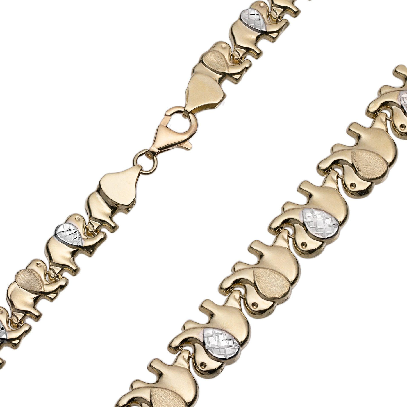 Graduated Elephant Stampato Necklace 10K Yellow White Gold - bayamjewelry