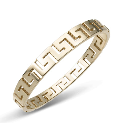 Graduated Greek Key Design Bangle Solid 10K Yellow Gold - bayamjewelry