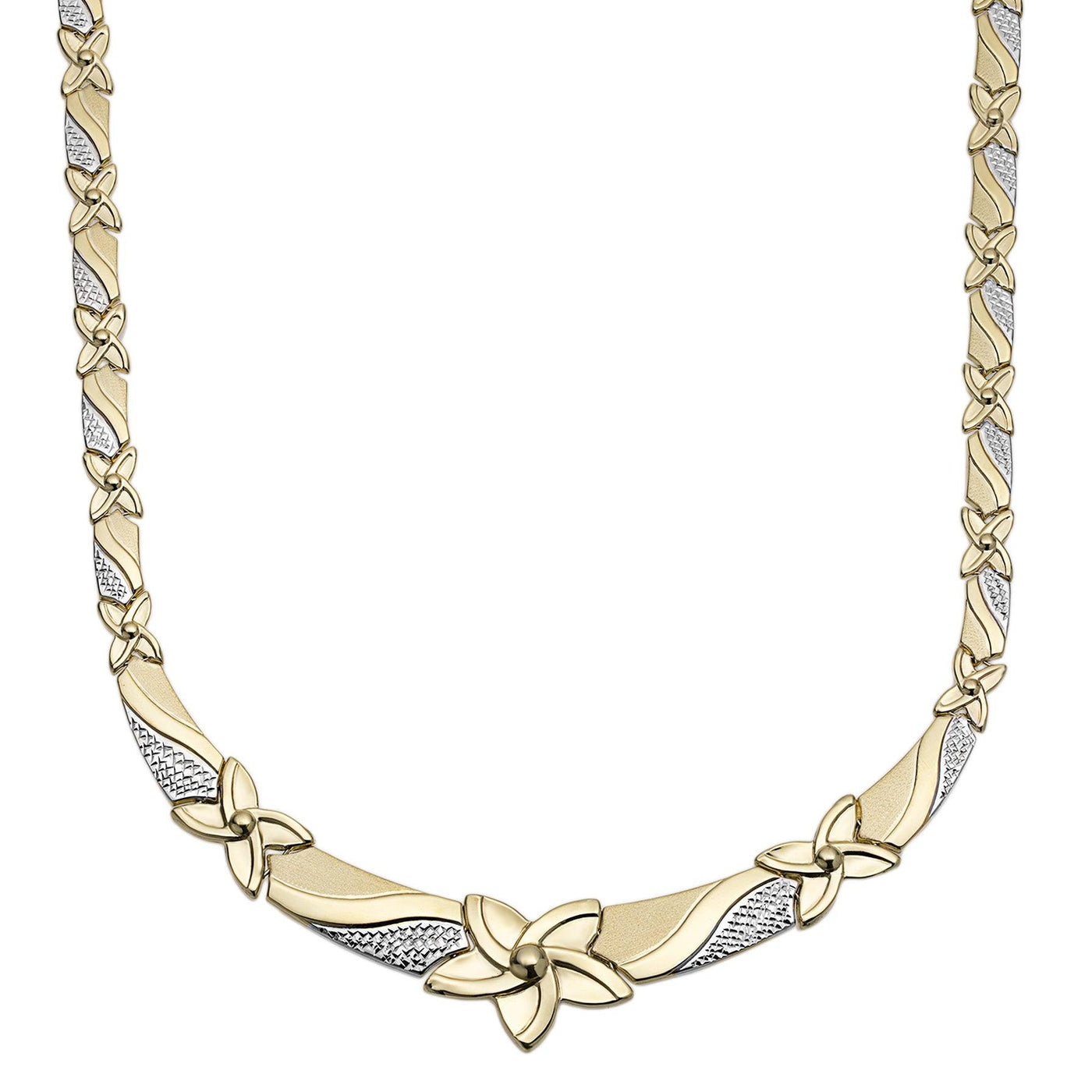 graduated hugs and kisses flower stampato necklace 10k yellow white gold bayamjewelry 1 e4c1878e 6ba2 473e afb7