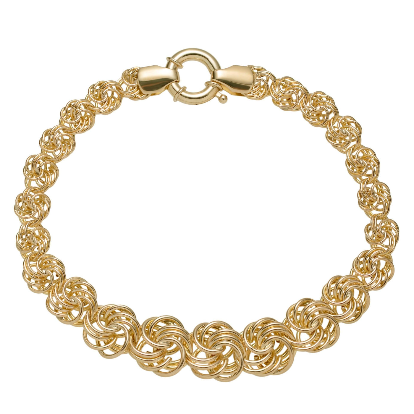 Graduated Rosetta Rose Knot Chain Bracelet Senora Clasp 10K Yellow Gold - bayamjewelry