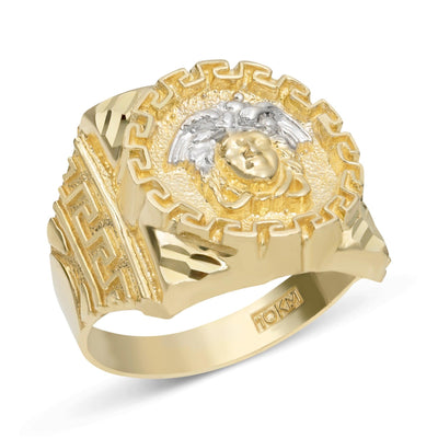 Greek Style Two-Tone Head of Medusa Ring Solid 10K Yellow Gold - bayamjewelry