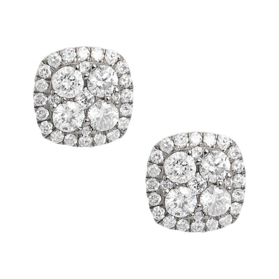 Halo Cluster Diamond Stud Earrings 0.61ct 14K White Gold - bayamjewelry