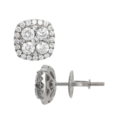 Halo Cluster Diamond Stud Earrings 0.61ct 14K White Gold - bayamjewelry