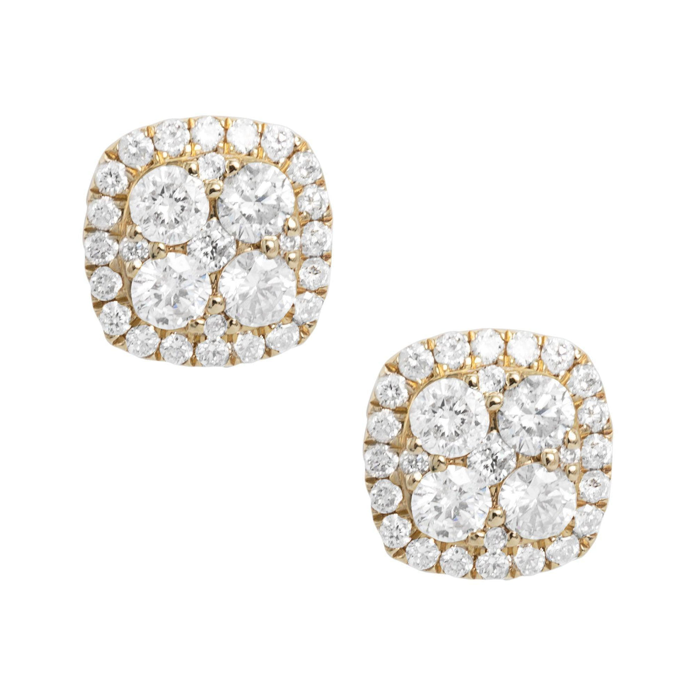 Halo Cluster Diamond Stud Earrings 1.29ct 14K Yellow Gold - bayamjewelry