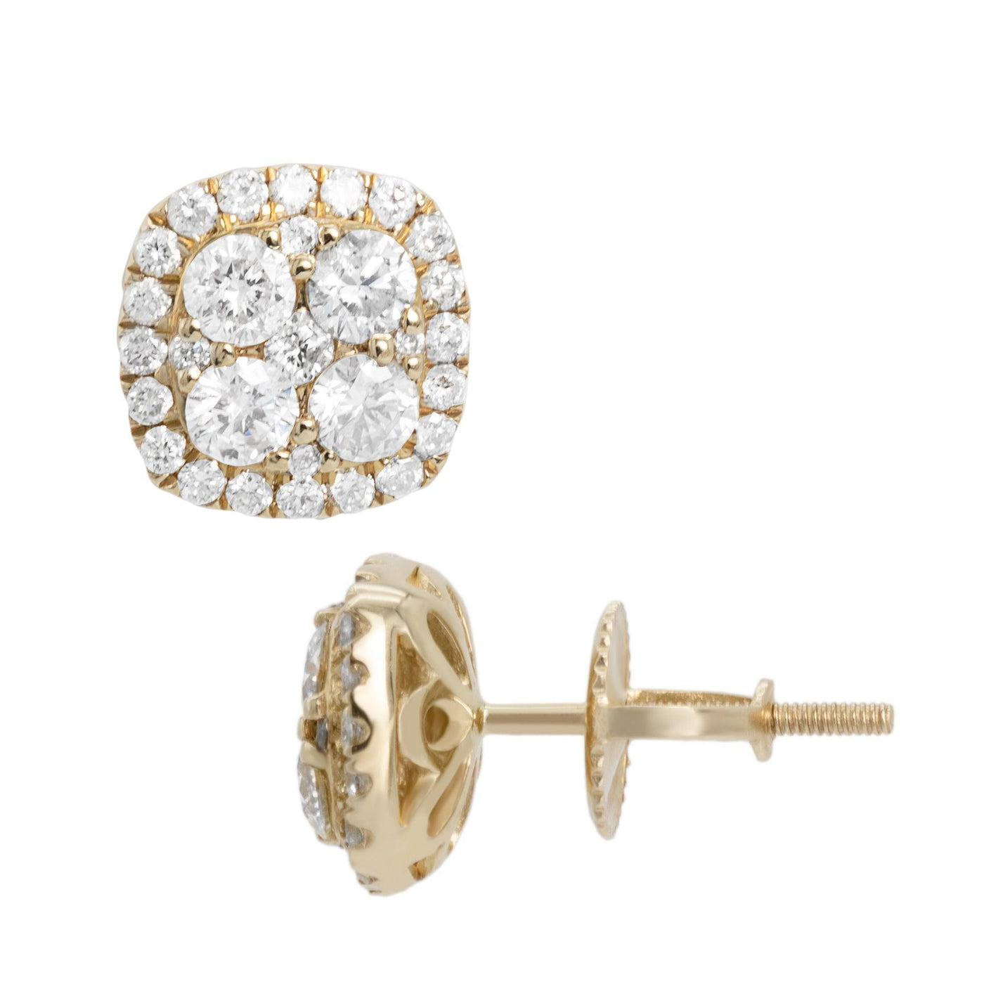 Halo Cluster Diamond Stud Earrings 1.29ct 14K Yellow Gold - bayamjewelry