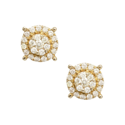 Halo Flower Cluster Diamond Stud Earrings 0.39ct 10K Yellow Gold - bayamjewelry