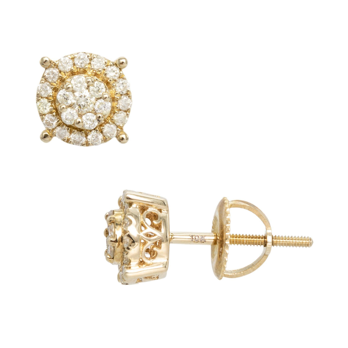 Halo Flower Cluster Diamond Stud Earrings 0.39ct 10K Yellow Gold - bayamjewelry