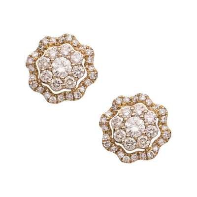 Halo Flower Cluster Diamond Stud Earrings 1.02ct 14K Yellow Gold - bayamjewelry
