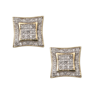 Halo Micro-Pavé Concave Square Diamond Stud Earrings 0.29ct 10K Yellow Gold - bayamjewelry