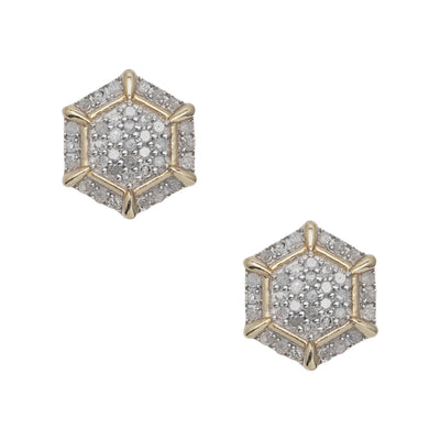Halo Micro-Pavé Hexagonal Diamond Stud Earrings 0.33ct 10K Yellow Gold - bayamjewelry