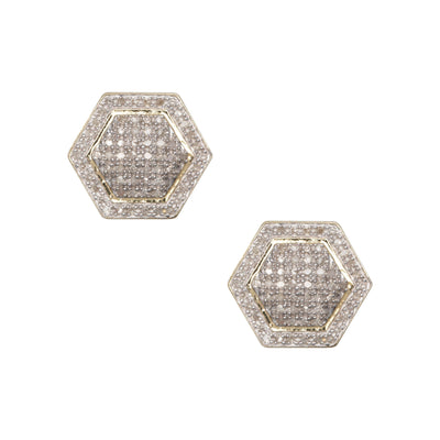 Halo Micro-Pavé Hexagonal Diamond Stud Earrings 0.53ct 10K Yellow Gold - bayamjewelry