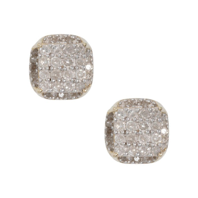 Halo Micro-Pavé Square Diamond Stud Earrings 0.46ct 10K Yellow Gold - bayamjewelry