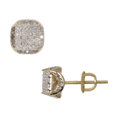 Halo Micro-Pavé Square Diamond Stud Earrings 0.46ct 10K Yellow Gold - bayamjewelry