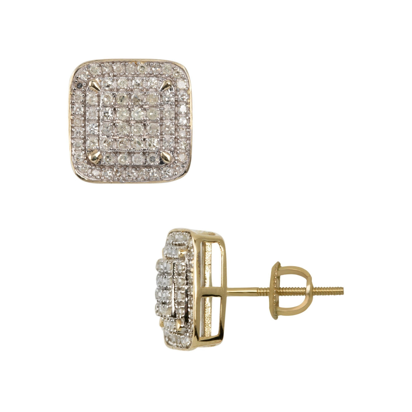 Halo Micro-Pavé Square Diamond Stud Earrings 0.60ct 10K Yellow Gold - bayamjewelry
