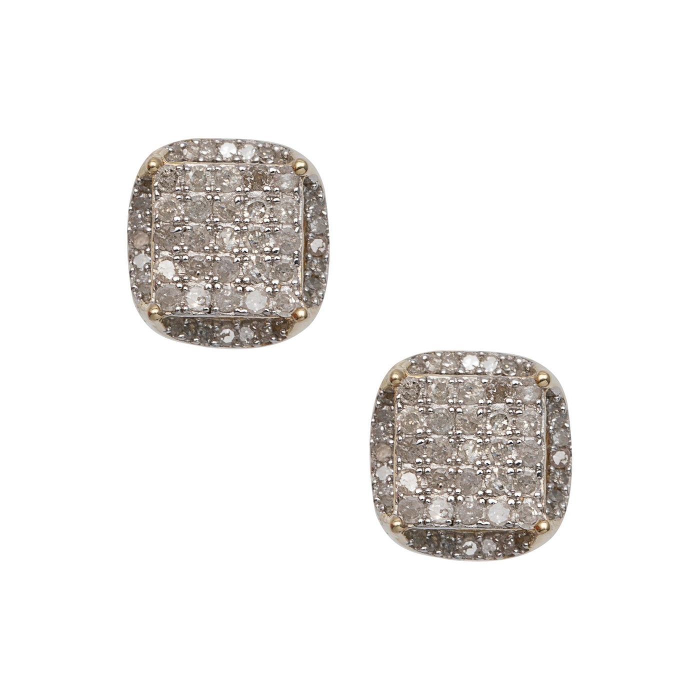 Halo Micro-Pavé Square Diamond Stud Earrings 0.67ct 10K Yellow Gold - bayamjewelry