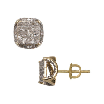 Halo Micro-Pavé Square Diamond Stud Earrings 0.67ct 10K Yellow Gold - bayamjewelry
