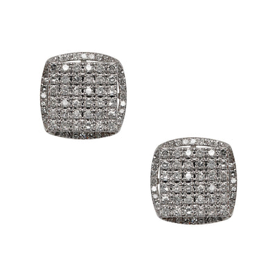 Halo Micro-Pavé Square Diamond Stud Earrings 0.85ct 10K Yellow Gold - bayamjewelry