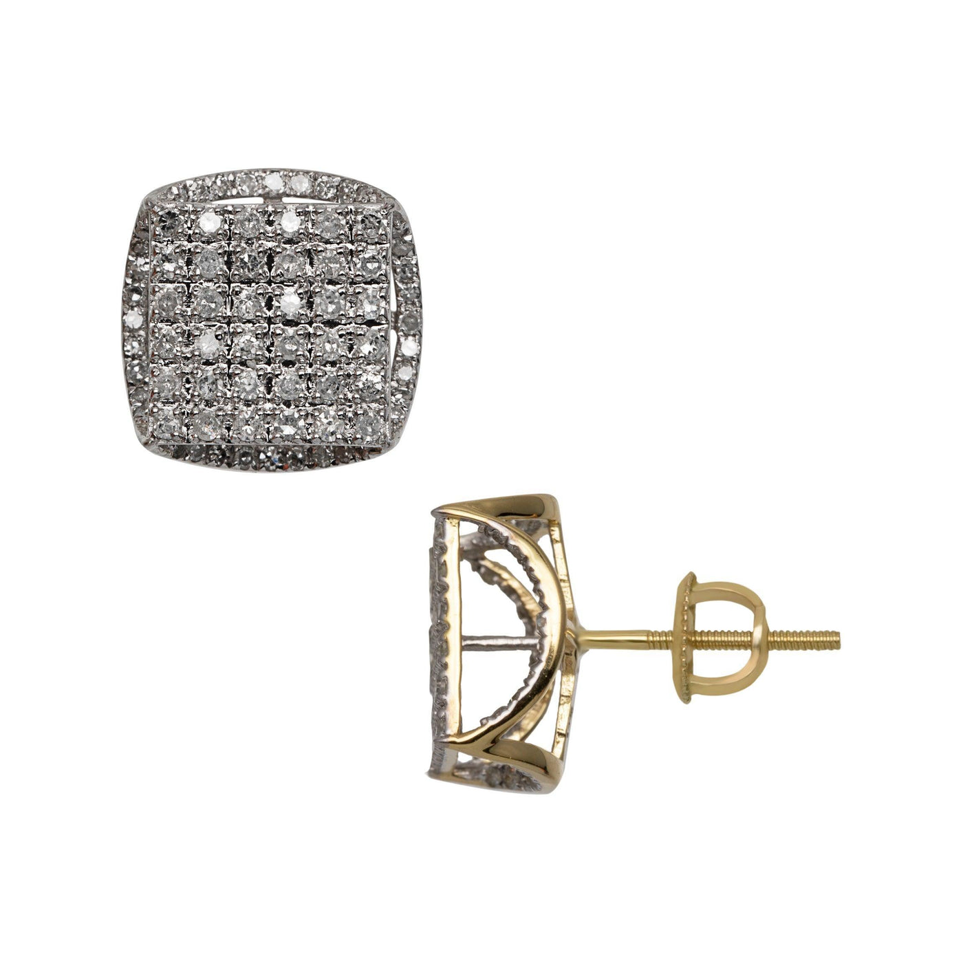 Halo Micro-Pavé Square Diamond Stud Earrings 0.85ct 10K Yellow Gold - bayamjewelry
