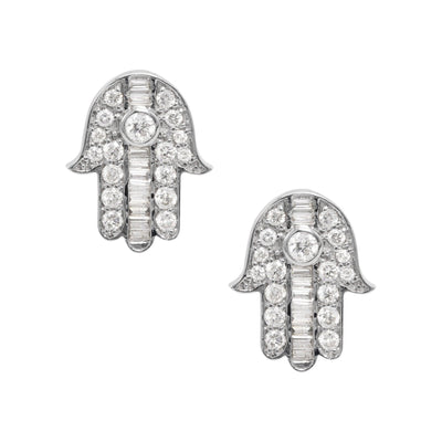 Hamsa Diamond Stud Earrings 0.92ct 14K White Gold - bayamjewelry