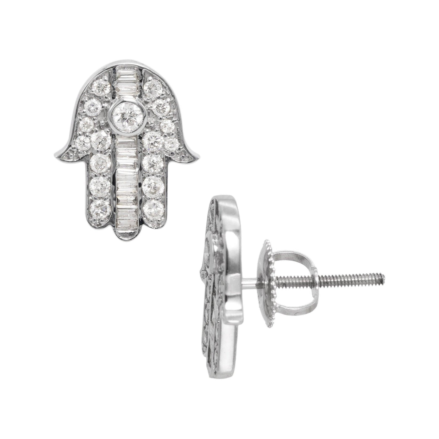 Hamsa Diamond Stud Earrings 0.92ct 14K White Gold - bayamjewelry