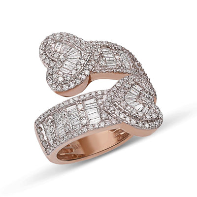 Heart Baguette Bypass Diamond Ring 2.54ct 14K Rose Gold - bayamjewelry