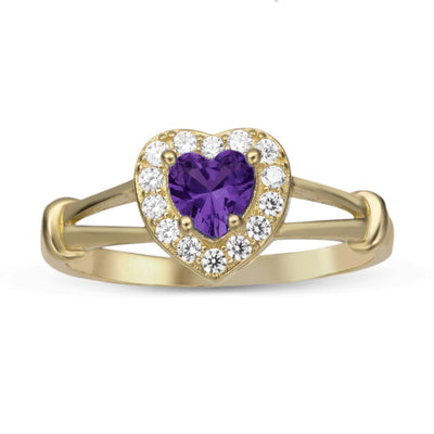 Heart CZ Birthstone Ring Solid 10K Yellow Gold - bayamjewelry
