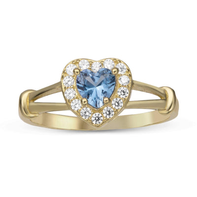 Heart CZ Birthstone Ring Solid 10K Yellow Gold - bayamjewelry