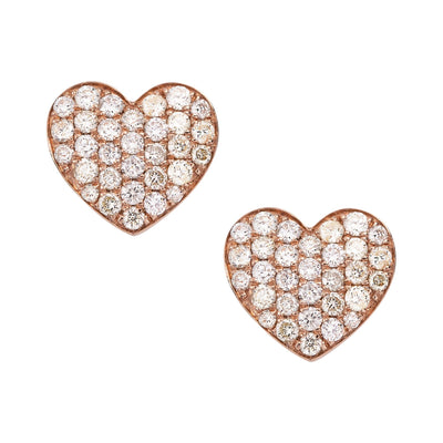 Heart Diamond Stud Earrings 0.85ct 14K Rose Gold - bayamjewelry