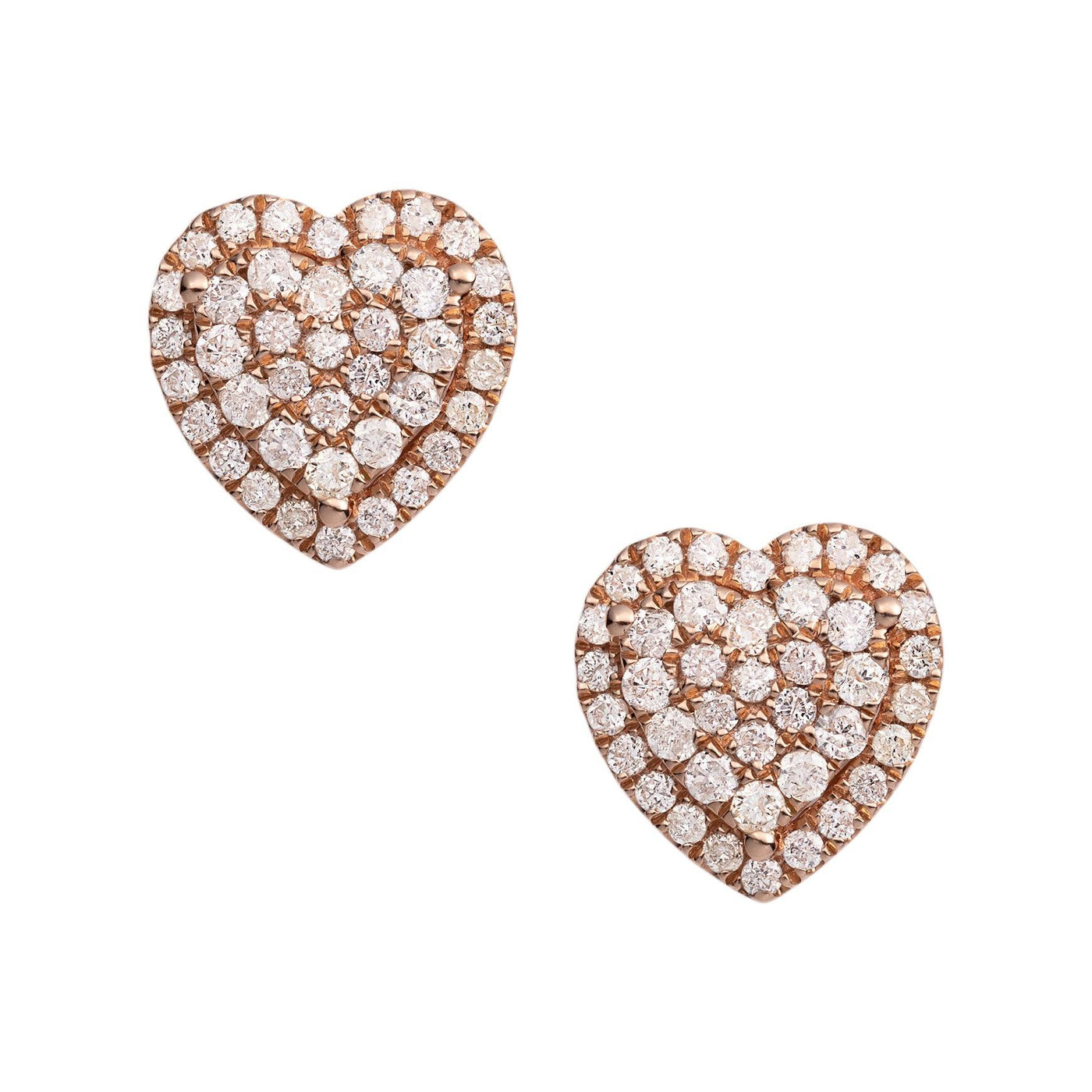 Heart Diamond Stud Earrings 0.97ct 14K Rose Gold - bayamjewelry