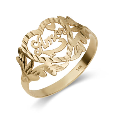 Heart Frame Name Ring 14K Gold - Style 24 - bayamjewelry