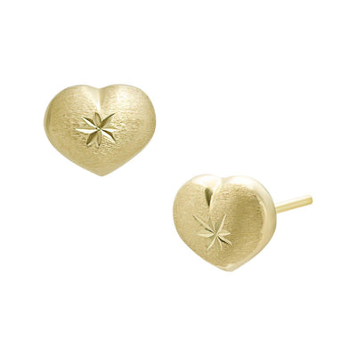 Heart Love Diamond Cut Stud Earrings 10K Yellow Gold - bayamjewelry