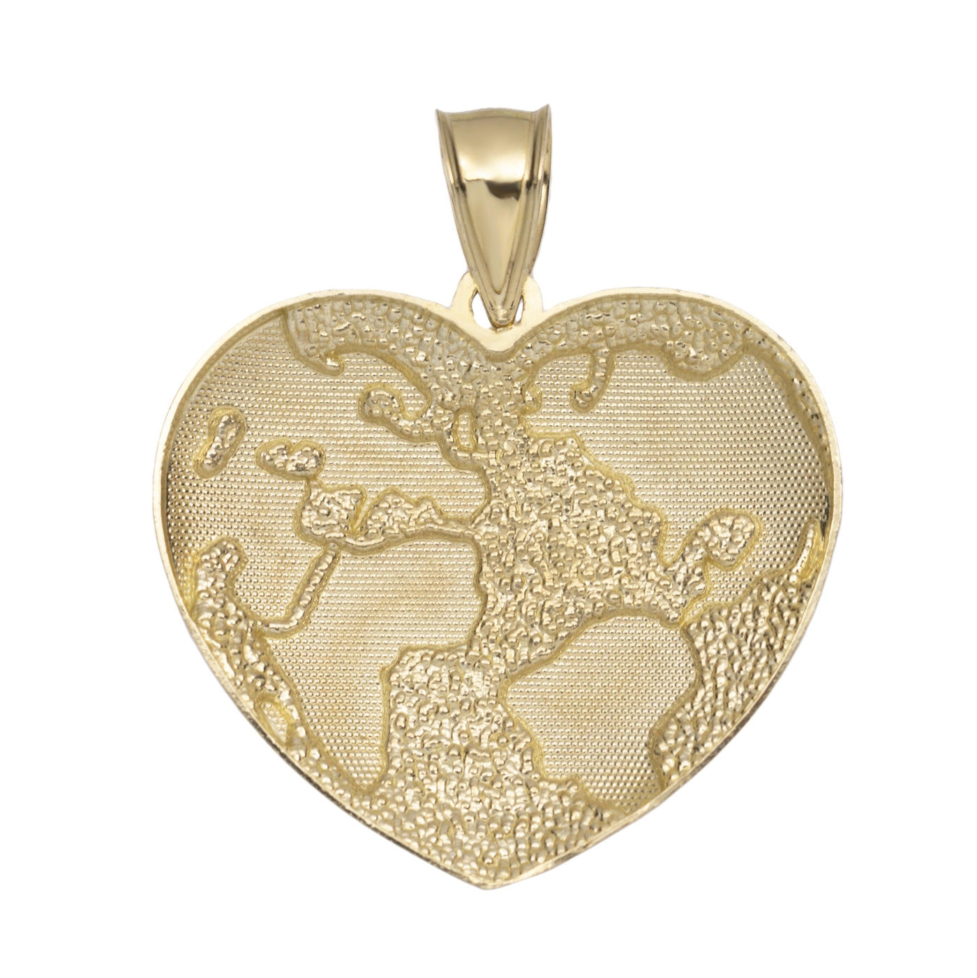 Heart Shaped World Map Pendant 10K Yellow Gold - bayamjewelry