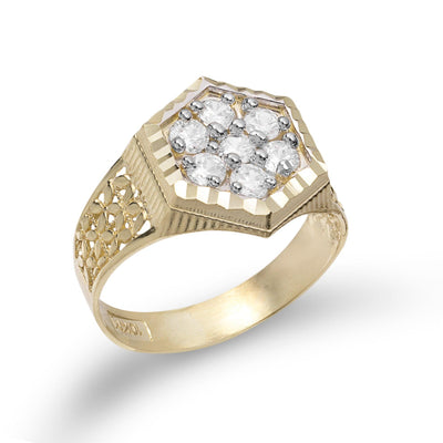 Hexagon CZ Diamond Cut Ring 10K Yellow Gold - bayamjewelry