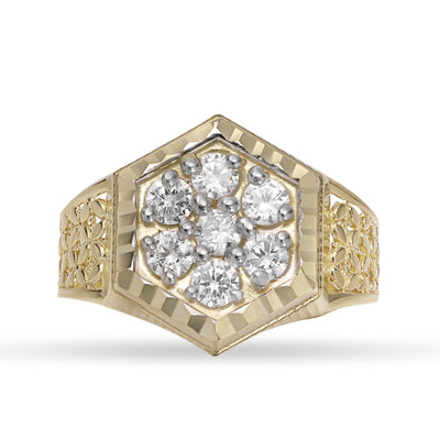 Hexagon CZ Diamond Cut Ring 10K Yellow Gold - bayamjewelry