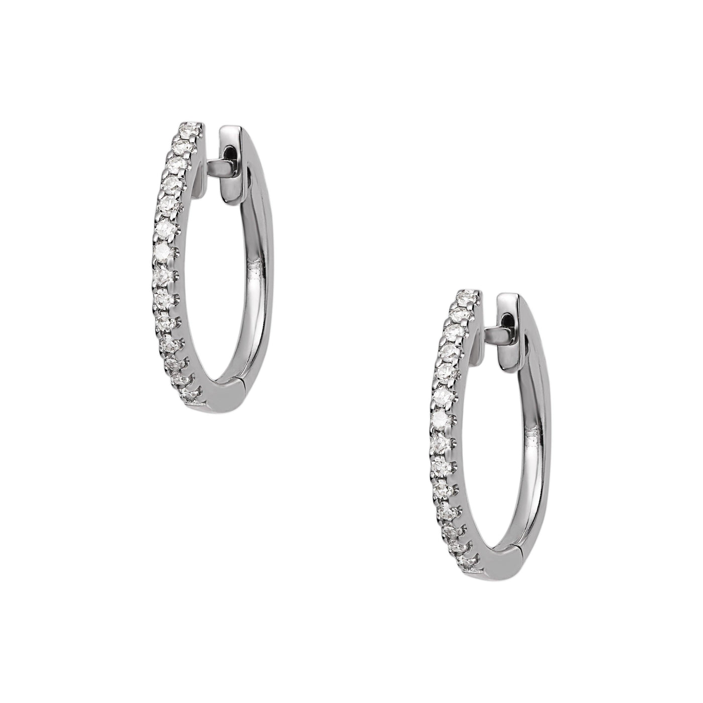 Huggie Hoop Diamond Earrings 0.23ct 14K White Gold - bayamjewelry