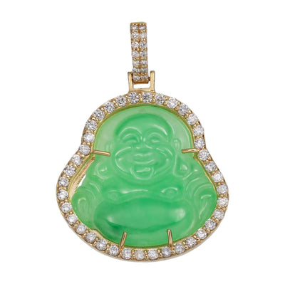 Jade Buddha Diamond Framed Pendant 14K Yellow Gold - bayamjewelry