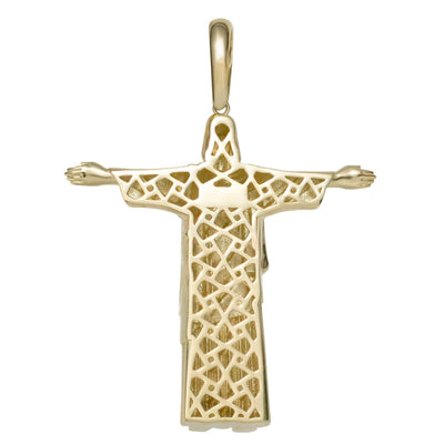 Jesus Christ the Redeemer Pendant Solid 14K Yellow Gold - bayamjewelry