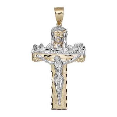 Jesus Crucifix Cross Last Supper Diamond Cut Pendant 10K Yellow Gold - bayamjewelry