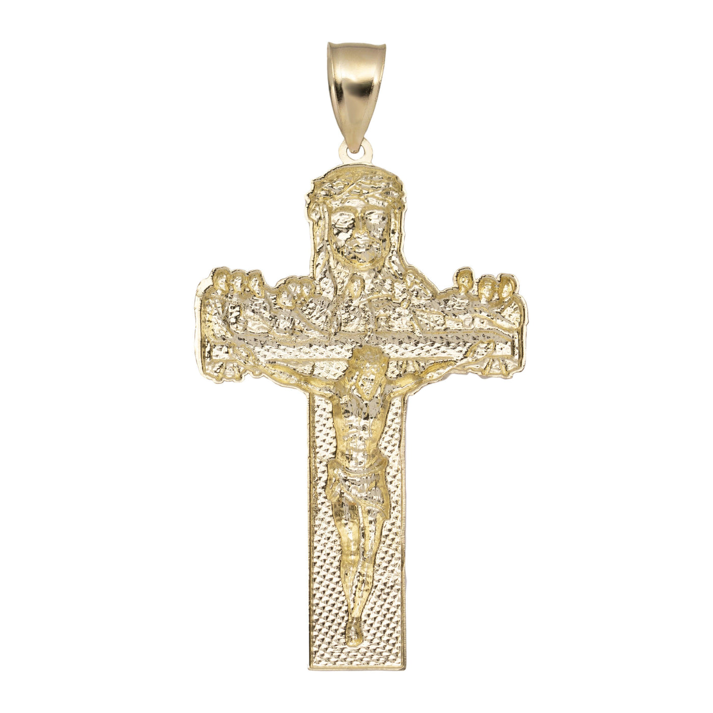 Jesus Crucifix Cross Last Supper Diamond Cut Pendant 10K Yellow Gold - bayamjewelry