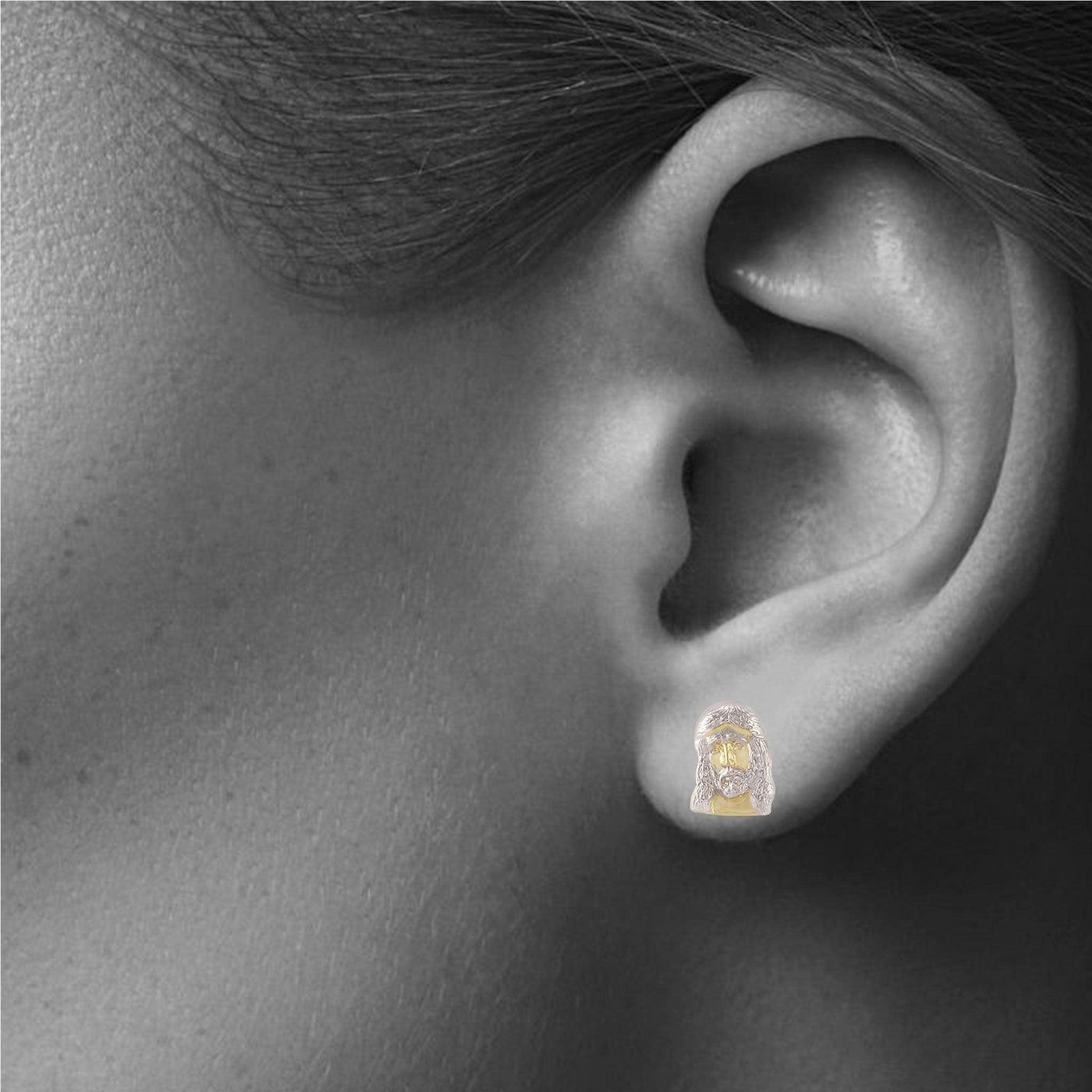 Jesus Head Diamond Cut Stud Earrings Solid 10K Yellow Gold - bayamjewelry
