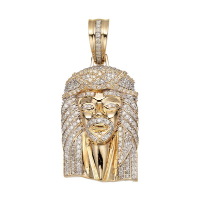 Jesus Head Diamond Pendant 14K Yellow Gold - bayamjewelry