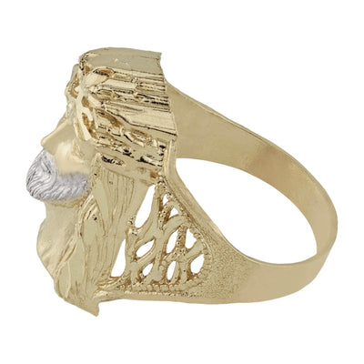 Jesus Head Textured Two-Tone Ring Solid 10K Yellow Gold - bayamjewelry