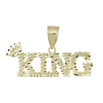 "King" Script with Crown Pendant 10K Yellow Gold - bayamjewelry