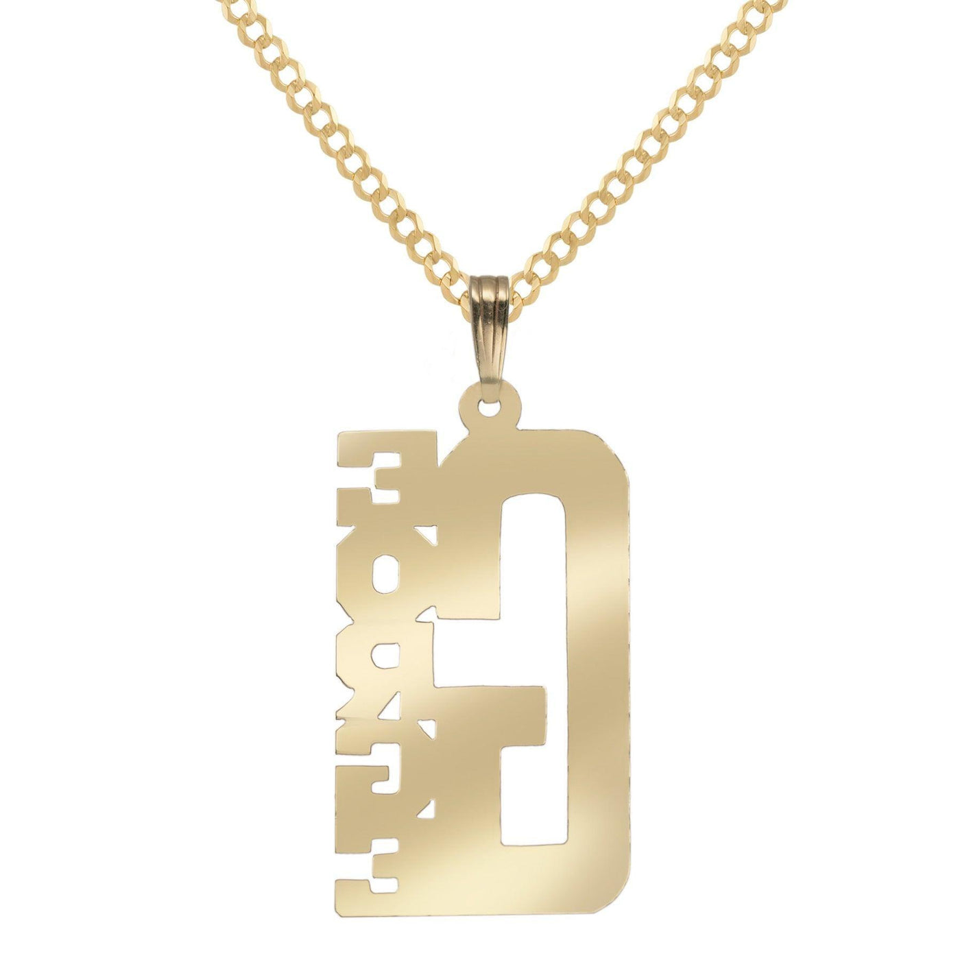 Ladies & Vertical Script Name Plate Necklace 14K Gold - Style 84 - bayamjewelry