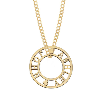 Ladies Circle with Hearts Name Plate Necklace 14K Gold - Style 137 - bayamjewelry